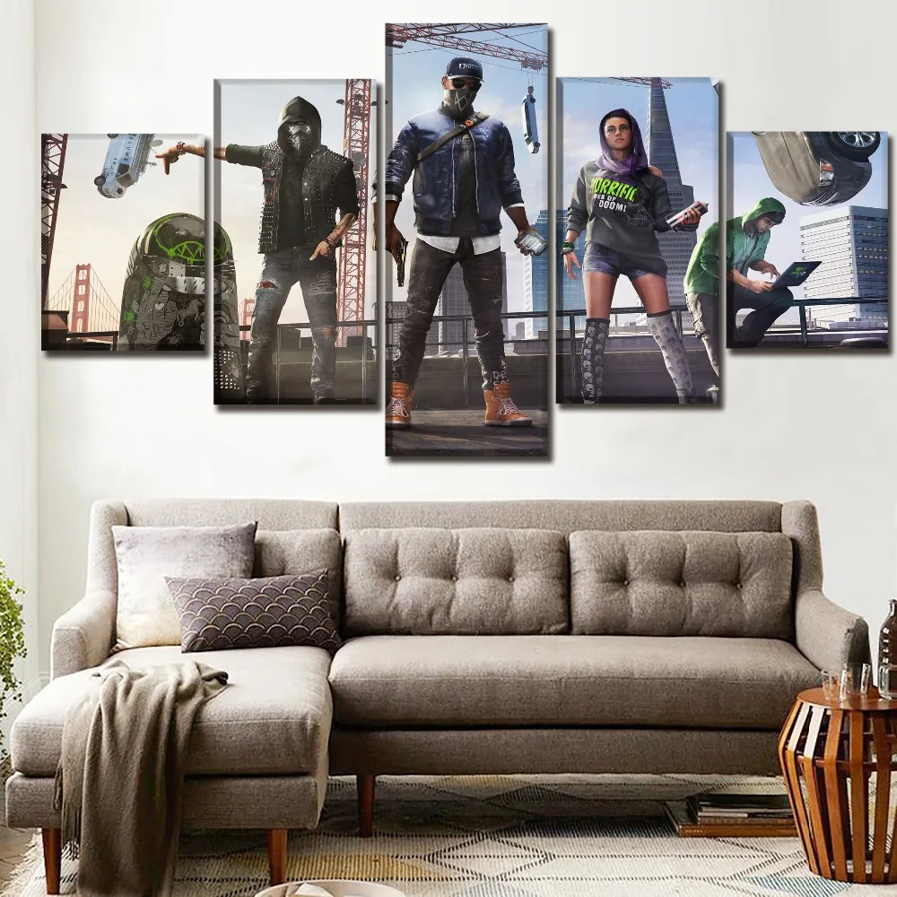 Canvas Painting Printed Home Decoration 5 Panels Game Watch Dogs 2 Young Wrench Posters Living Room Wall Pictures Artworks | Дом и сад