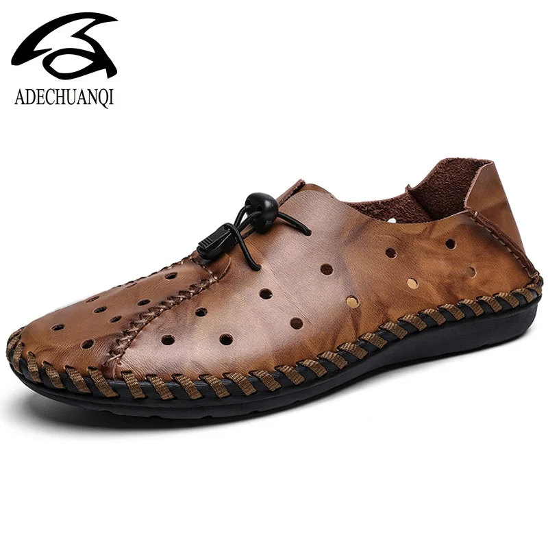 Новые мужские летние сандалии повседневная обувь из натуральной кожи пляжные в