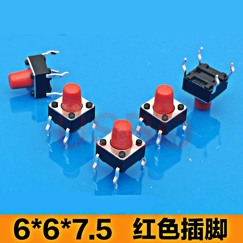 Латунь такт переключатель мини пылезащитный кнопочный 6*6*7 5 мм красный 4 контакта