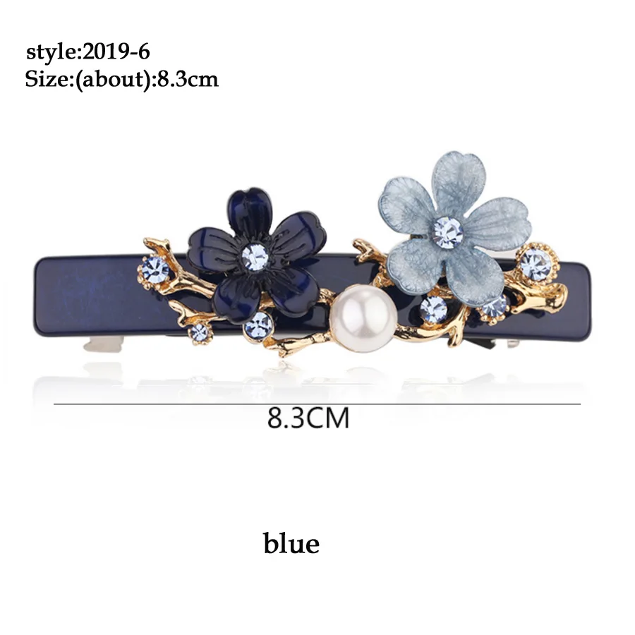 2019-6 blue Заколка для волос с цветами-заколка для волос с жемчугом Для женщин-ацетатные стразы из целлюлозы аксессуары для волос-украшение для волос-украшения для волос - Окраска металла: 2019-6 blue