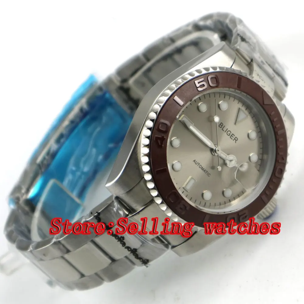 

Bliger 40mm gray dial luminous saphire glass coffee Ceramic Bezel Automatic movement men's watch men