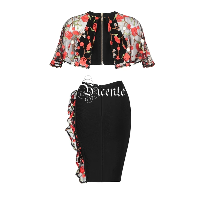 VC Горячая шикарная Цветочная вышивка мини платье Сексуальная Талия вырезанный