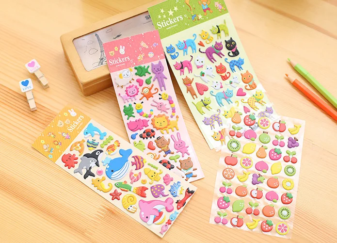Kawaii Cartoon animals 3D Bubble Stickers DIY Diary Scrapbook Notebook Album Cup Phone Decor Sticker Stationery School Supplies |