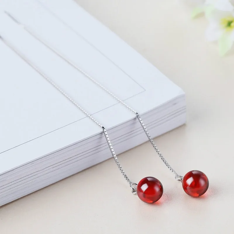 Висячие серьги подвески с длинным гранатом в виде листьев для женщин 925 пробы