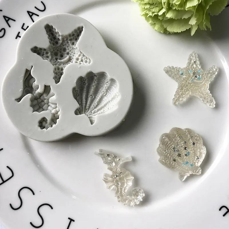 Marine Life Silicone Chocolate Mold 3D Seahorse Shell Starfish Shaped Fondant Molds Creative Cake Decorating Moulds | Дом и сад