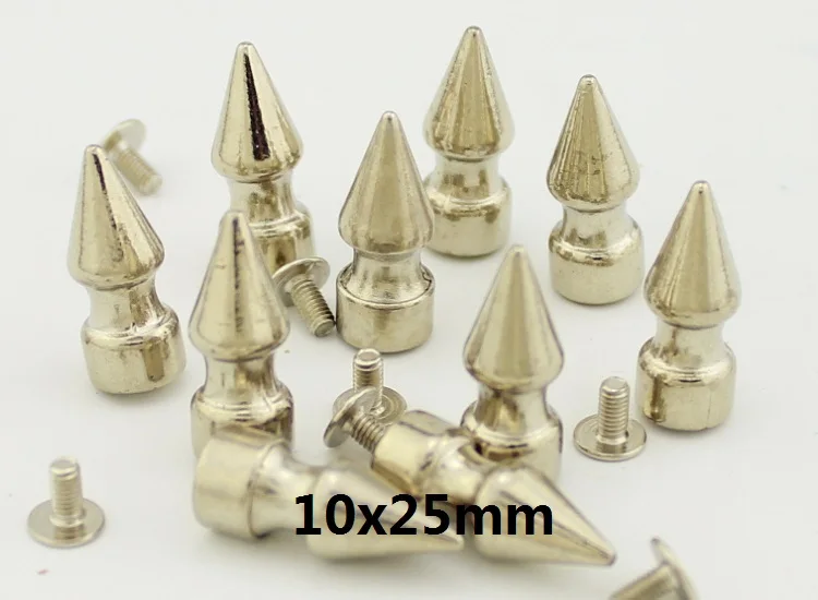 10X25mm (10pcs) 10 шт./упак. 10x35 мм Серебряный Шипы в форме пули для одежды в стиле «панк» штифты, заклепки для кожи из подручного материала для аксессуар remaches ropa - Цвет: 10X25mm (10pcs)