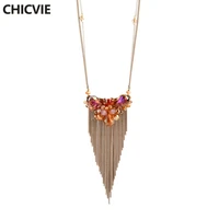 chicvie popular punk tassel stone necklaces gold color crystal beads pendant charms necklaces for women girls jewelry sne160245