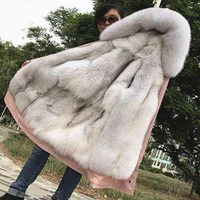 natural real fox fur jacket hooded woman parkas winter warm coat mulher parkas womens jacket