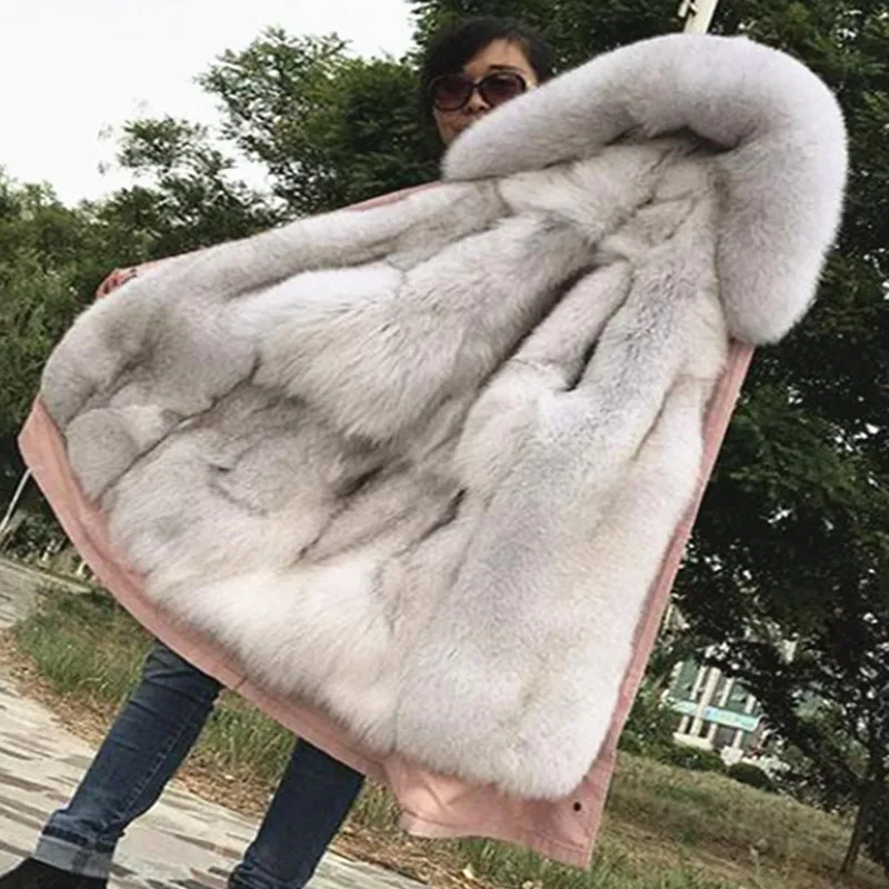 Женская парка с капюшоном теплая зимняя куртка из натурального Лисьего меха|Шубы