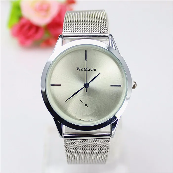 2018 модный бренд Наручные Часы Womage женское роскошное платье сетчатые стальные