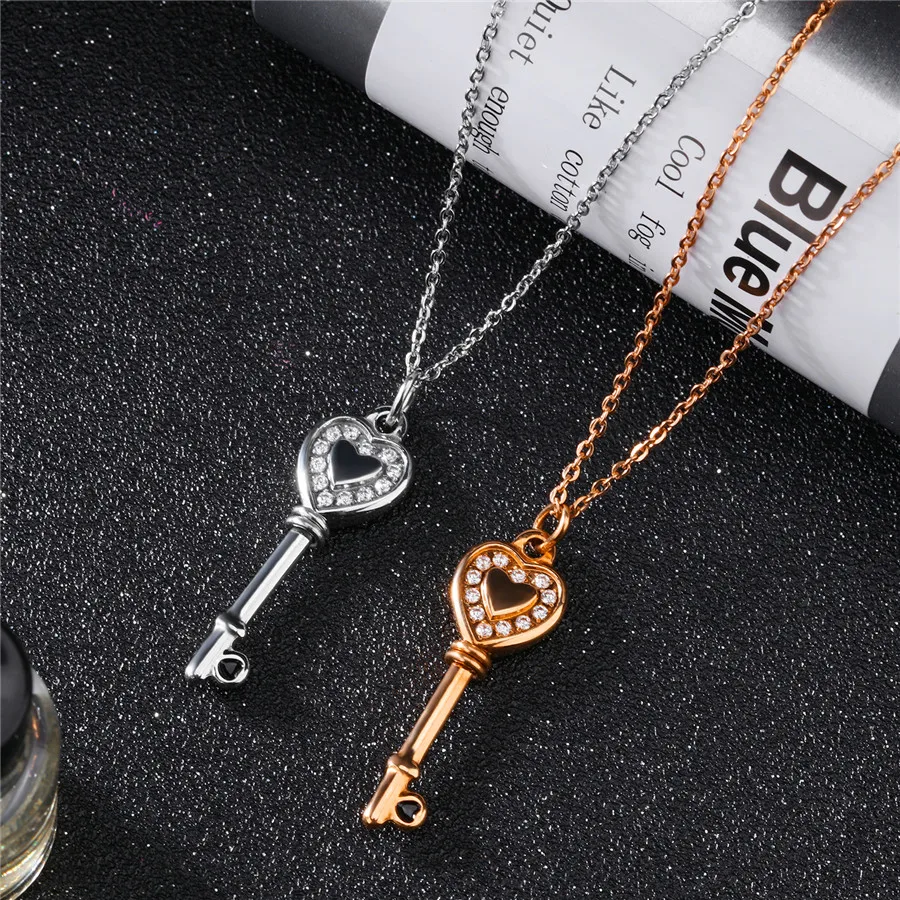 Модное розовое золото/серебро Цвет Ключ узор из нержавеющей стали кулон женский