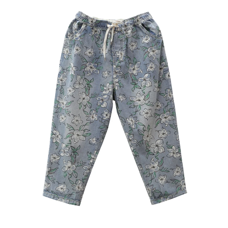 2020 летние тонкие винтажные джинсы с цветочным принтом женские пляжные Капри