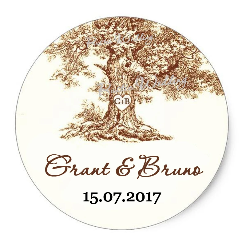 Персонализированные круглые наклейки коллекция деревьев и свадеб классические