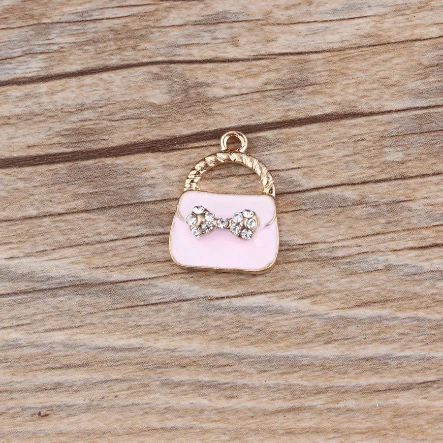 MRHUANG 10 шт./лот Бант Со Стразами женская сумка эмалевые Подвески подходят для DIY