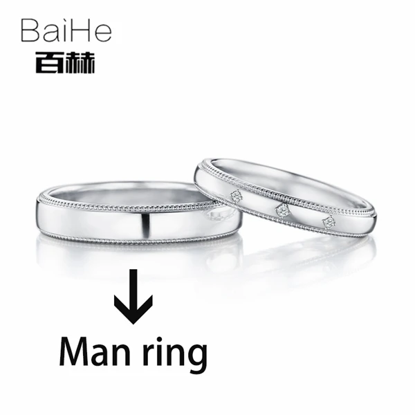 Men ring BAIHE, 18 К, белое золото, карат, сертифицировано H/SI, Круглый, настоящие натуральные бриллианты, обручальное, для женщин, Трендовое Ювелирное кольцо для пары - Цвет камня: Men ring
