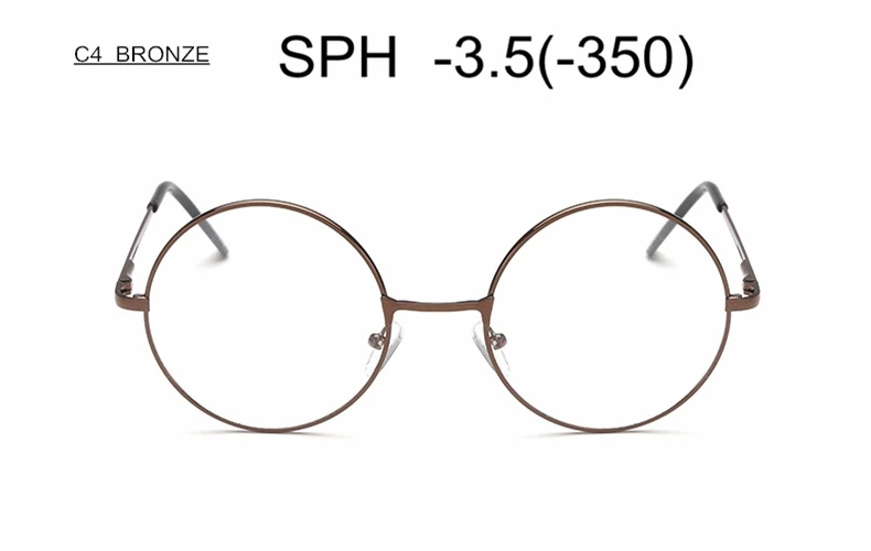 C4 (-3.5) Очки для близорукости с диоптриями SPH-1-2,0-2,5-3,0-3,5-4,0 для женщин и мужчин, сплав, круглая оправа, близорукие очки UF33 - Цвет оправы: C4 (-3.5)