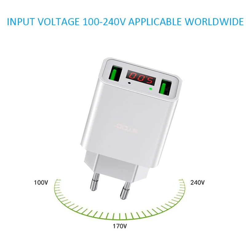 STOD Dual USB зарядное устройство 2 порта светодиодный дисплей зарядка 2.2A Макс. Для iPhone iPad samsung huawei Mi zte Oneplus htc LG настенный адаптер