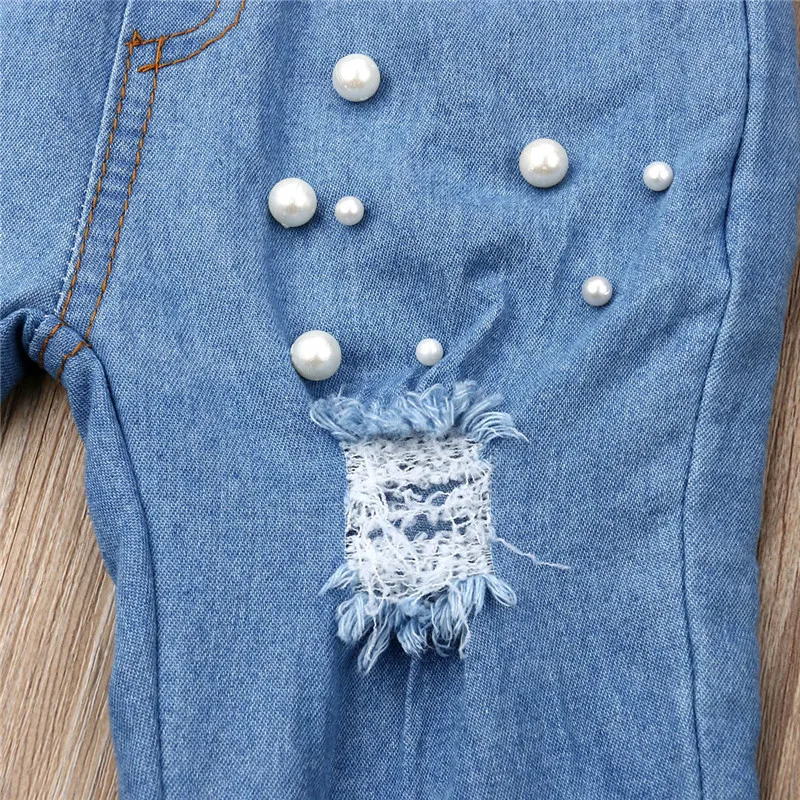 Детские джинсы Kds летние повседневные рваные джинсовые штаны эластичные брюки