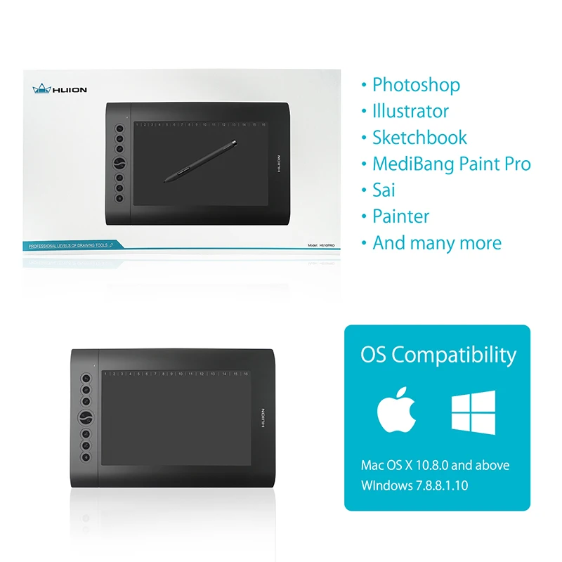 Huion H610 PRO 8192, цифровая ручка, планшеты, 10 дюймов, графический планшет, живопись, планшет для рисования, с ручкой, черный
