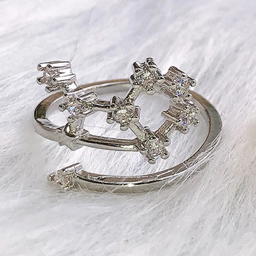 Silver Color Aqr ZHOUYANG кольца для женщин дизайн милые романтические 12 Созвездие Регулируемые кольца на палец микро-инкрустированные цирконием ювелирные изделия KCR081 - Цвет основного камня: Silver Color Aqr