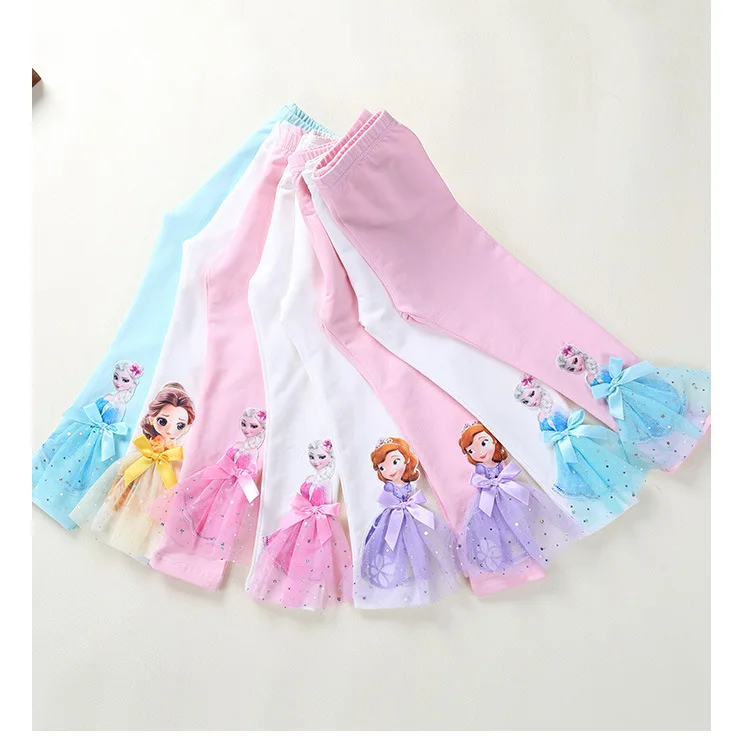 Cute Girl Elsa Anna Cartoon Trousers Kids Anime Leggings Colorful Long Pants 3D Princess Doll Legging Children Clothing