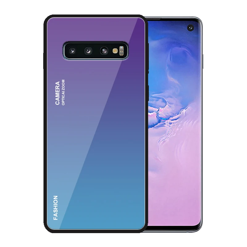 Модные прозрачные градиент закаленное Стекло чехол для samsung Galaxy S10 плюс S10E S9 S8