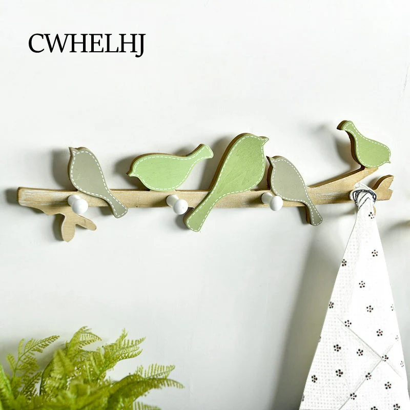 Милый мультфильм деревянная птица настенные декоративные крючки креативное