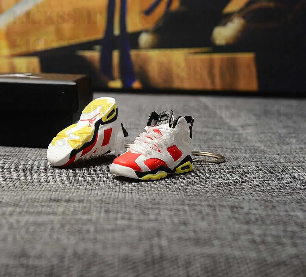 Дропшиппинг Air Jordan 6 Ретро Carmine GS кроссовки брелки 1/6 масштаб 3D мини-кроссовки JORDAN Брелок Кукла аксессуар