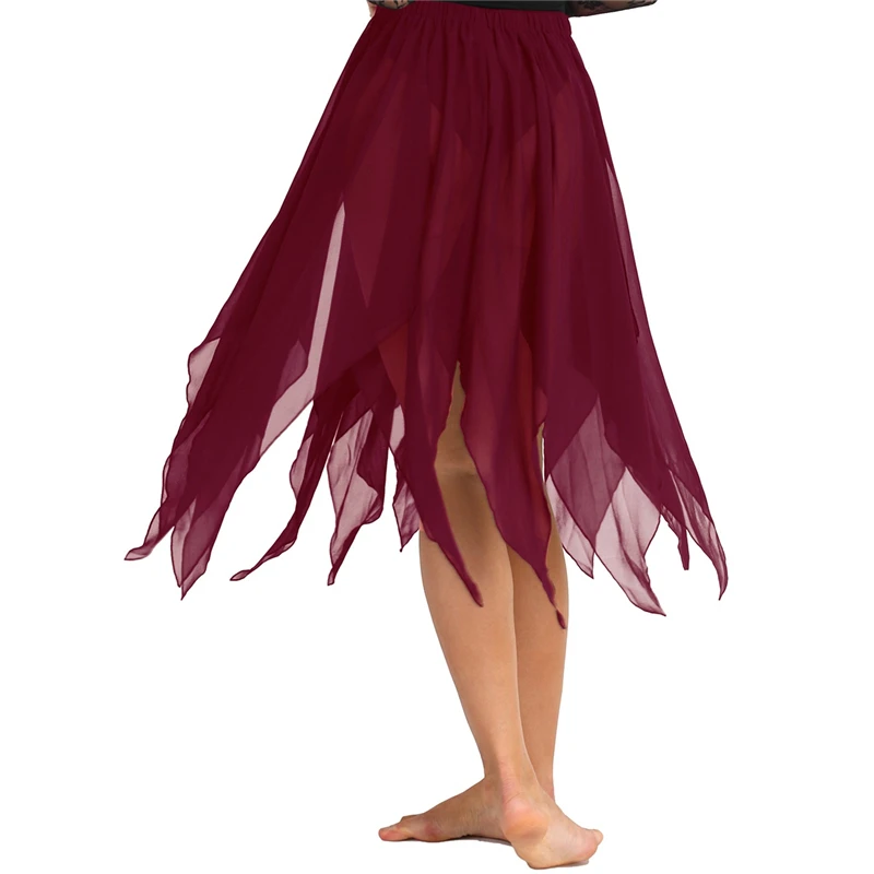 Fashion Women Girls Side Split Asymmetrical Belly Dance Skirt Adult Lady Performance Lyrical Costumes Chiffon | Тематическая одежда