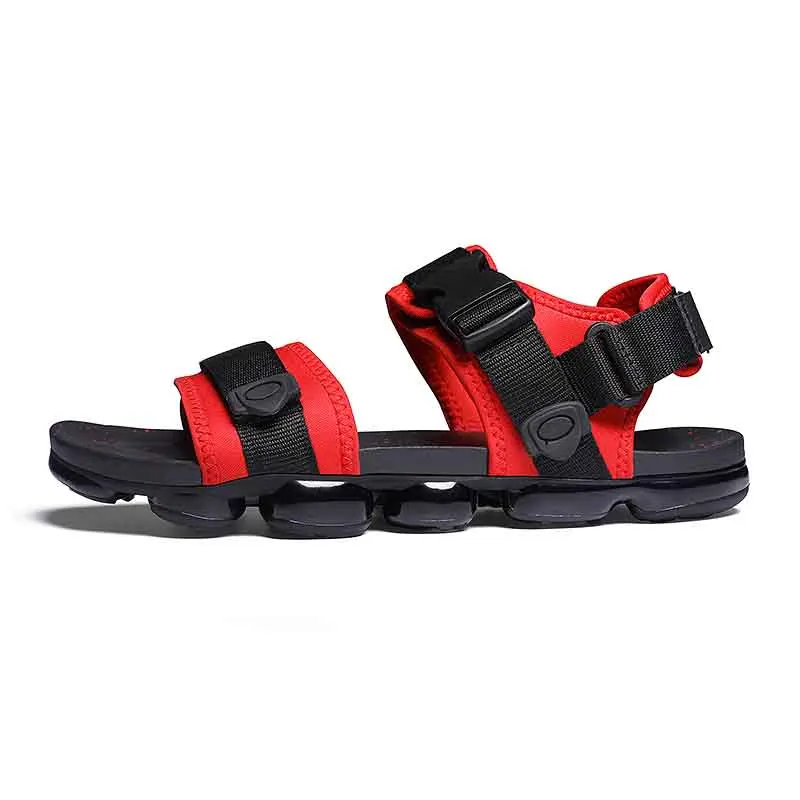 BLACK RED Летние мужские сандалии; мужские пляжные сандалии на плоской подошве; мягкая повседневная мужская водонепроницаемая обувь; Мужские Пляжные шлепанцы на воздушной подушке - Цвет: BLACK RED