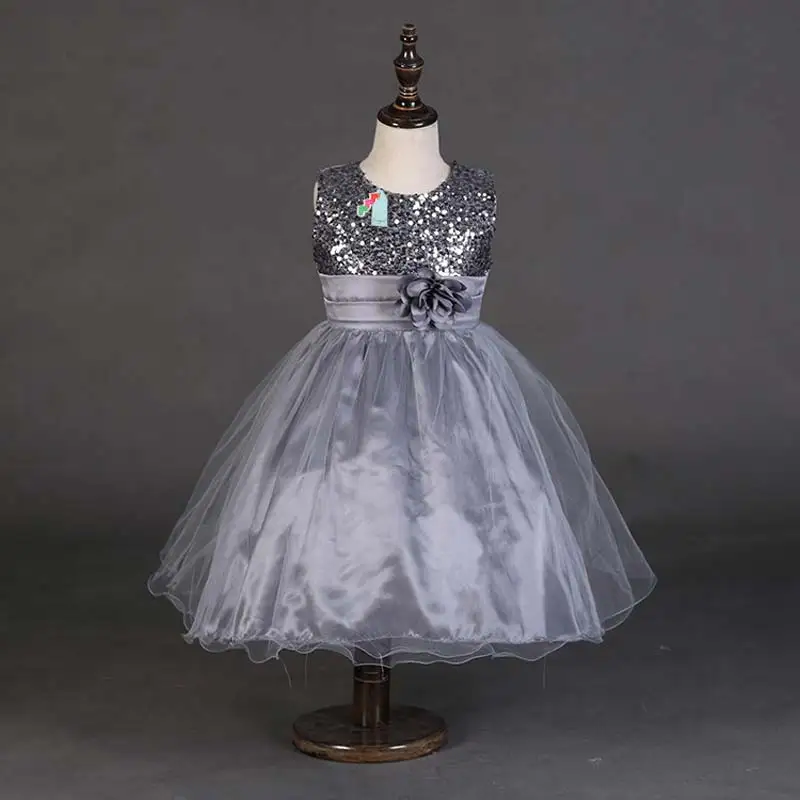 Новое модное платье с цветочным узором и пайетками для девочек наряд маленьких