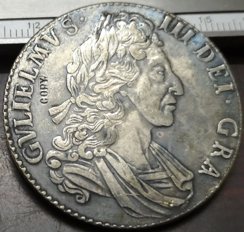 1696 Англия 1 Корона Вильям III хорошая копия Посеребренная монета|Безвалютные