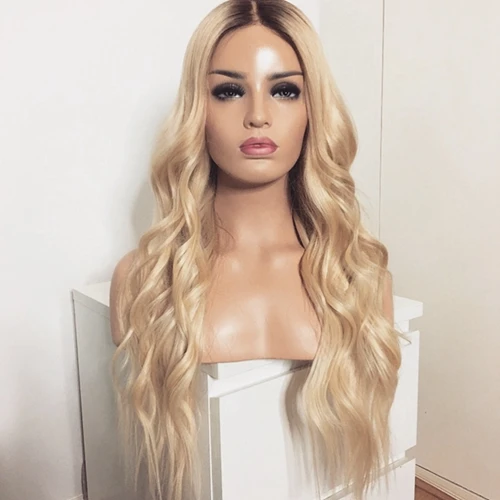 Платина EEWIGS средняя часть Омбре парик бесклеевой блонд парик фронта шнурка высокая температура волокна волос Длинные Синтетические парики для черных женщин - Цвет: Платина