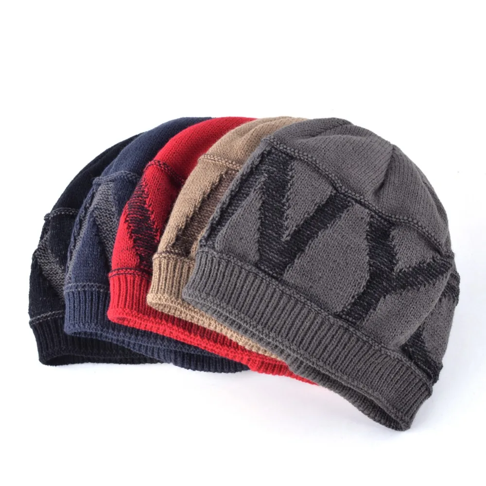 Вязаные шапочки мужские зимние толстые бархатные шляпа для мужчин вязание