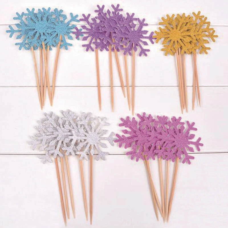 

10pcs/set Snowflake Cake Topper Happy Birthday Cake Flags For Family Birthday Party Baking Christmas Wedding Decoration Supplies