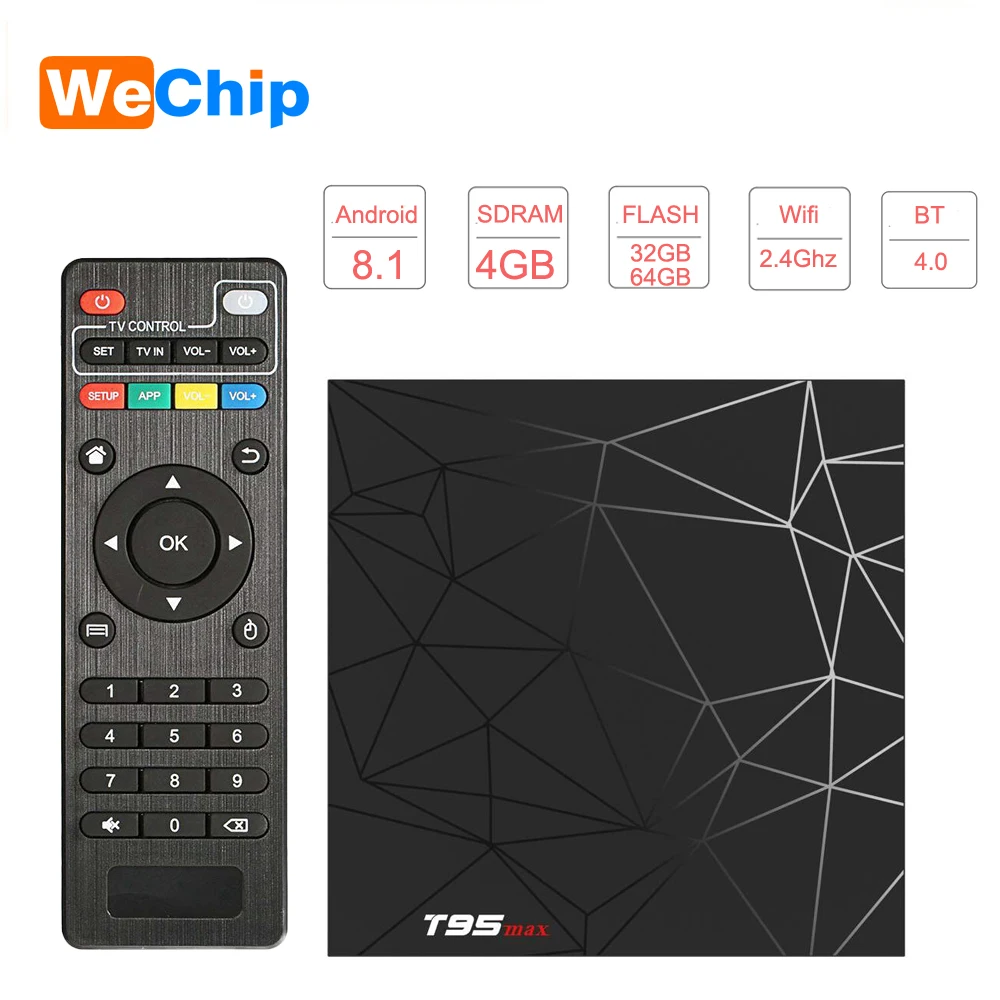 ТВ приставка Wechip Smart Android 8 1 T95 MAX Allwinner H6 4 Гб ОЗУ 32 ГБ/64 1080P H.265 4K HD 2 4G Wifi беспроводной