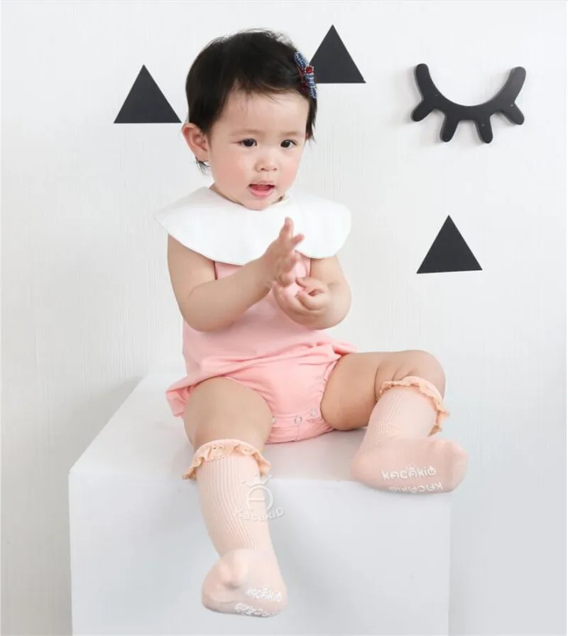 Calcetines hasta la rodilla con volantes de encaje Retro para ni&ntilde;os, medias largas de princesa, antideslizantes, colores caramelo, novedad de verano-4