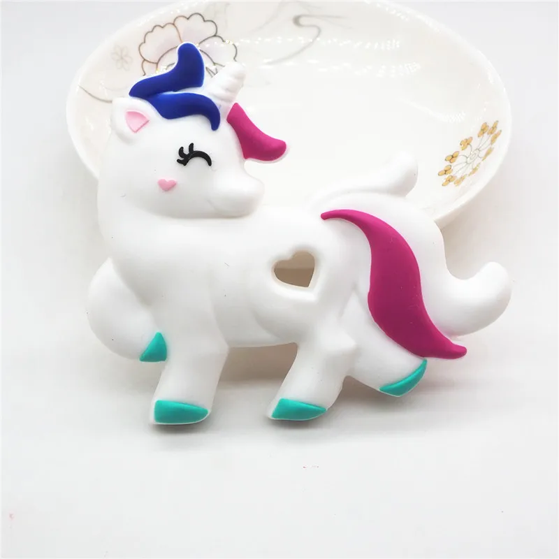 Chenkai 1PC BPA Free Silicone Unicorn Teether DIY Newborn Baby Shower Pacifier Dummy Teether Charm Sensory Toy Accessories