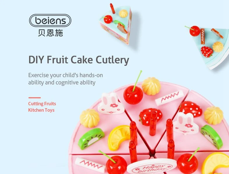 Beiens детская кухня 37pcs, игрушечная посуда торт ко дню рождения, игрушки для детей, сладости и конфеты еда, миниатюрная еда DIY