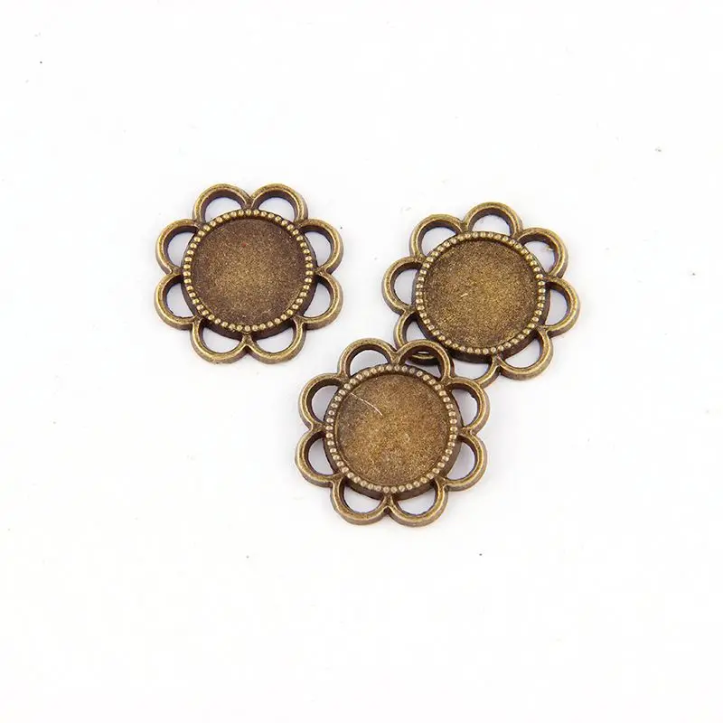 Круглые Бронзовые Подвески с цветами 14 мм для установки кабошона основа подноса