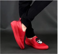 men loafers flat heel red black white embroidery peas driving boats leather shoes for men