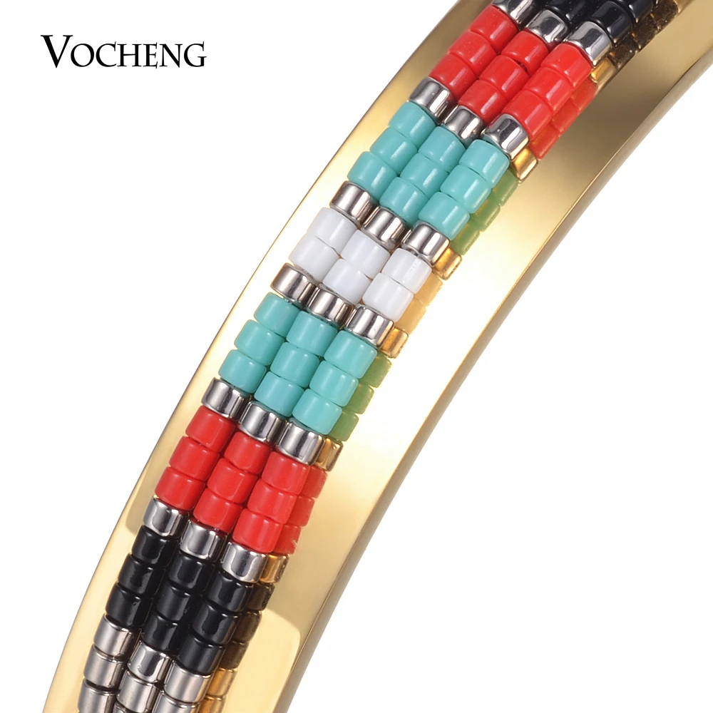

10pcs/lot Stainless Steel Bangle Seed Bead Open Bangle Bracelet Women Handmade Jewelry 3 Colors M-009*10