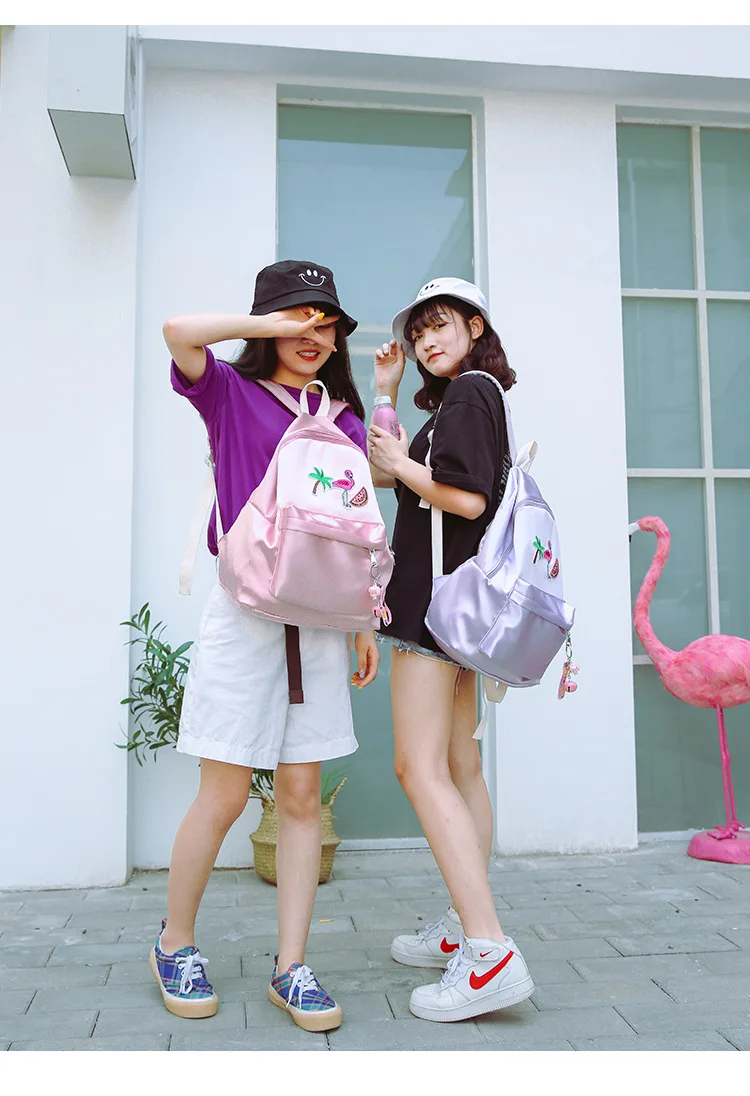 Модные женские рюкзаки Harajuku с вышивкой фламинго, женские рюкзаки с фламинго, дорожный рюкзак, пакет школьной сумки, Sac A Dos Femme