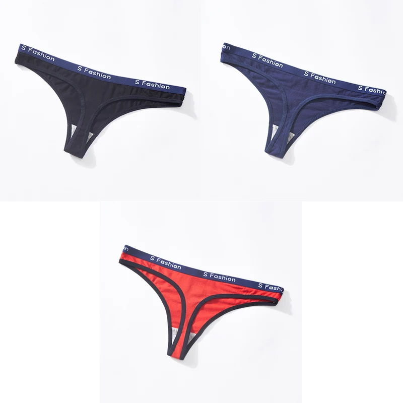 black blue red Трусики для женщин, сексуальные хлопковые стринги, стринги с низкой талией, женские трусики, 3 шт., женские Т-образные спортивные хлопковые стринги, нижнее белье BANNIROU - Цвет: black blue red