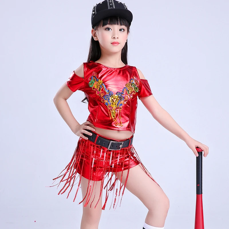 Детская одежда для девочек Блестки Джаз танца хип хоп и танец живота костюм