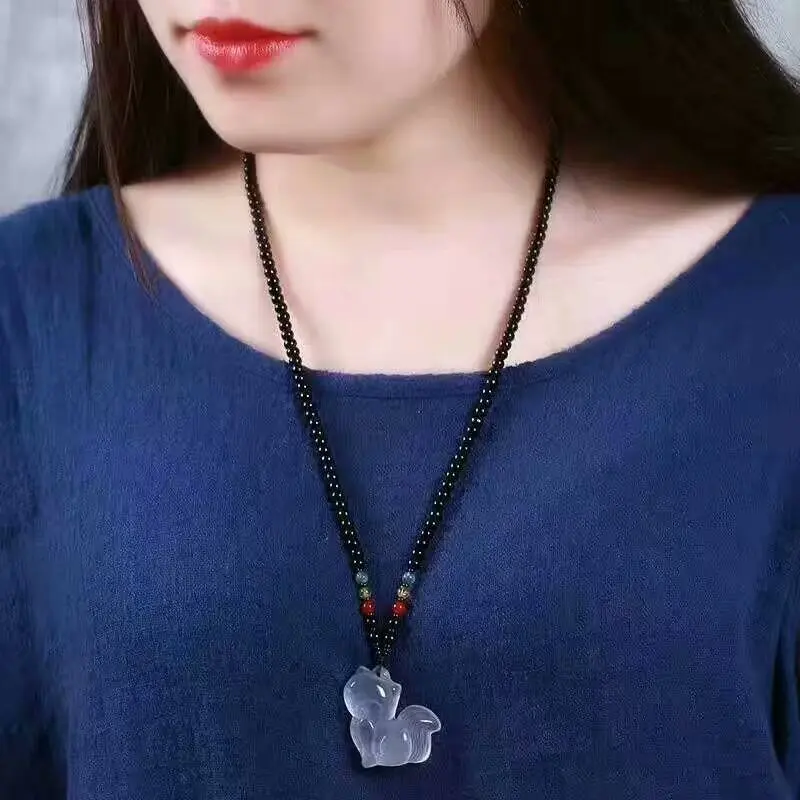 

Natural fox+ necklace quartz crystal pendant