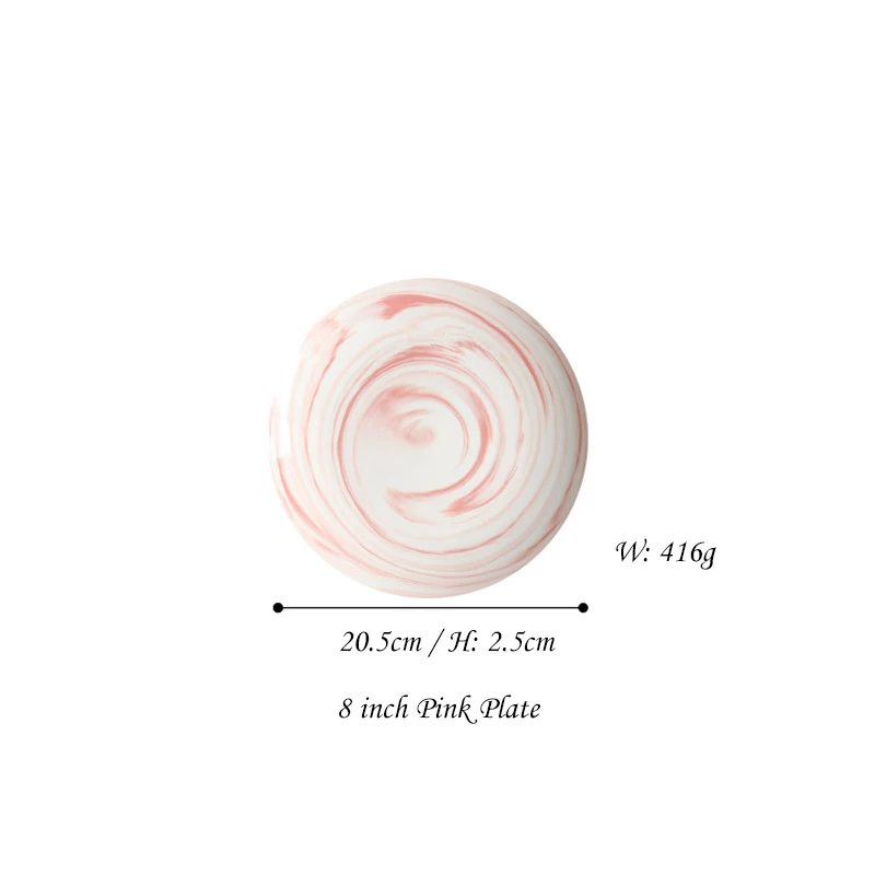 Pink S 1 шт., современный мраморный дизайн, тарелка для обслуживания, керамическая обеденная тарелка, Бытовая Посуда, тарелка, тарелка для риса, десертное блюдо, 8/9. 8 дюймов - Цвет: Pink S