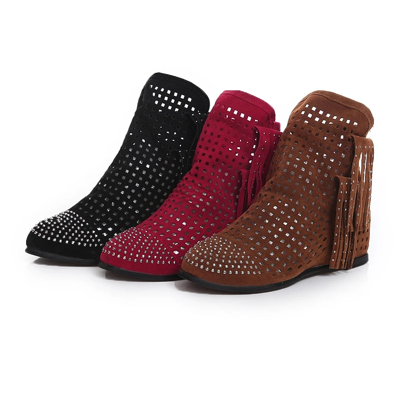 Лето плюс размер 11 12 Мода Твердые Slip-On Ручного шитья Кристалл Bling Fringe Высота