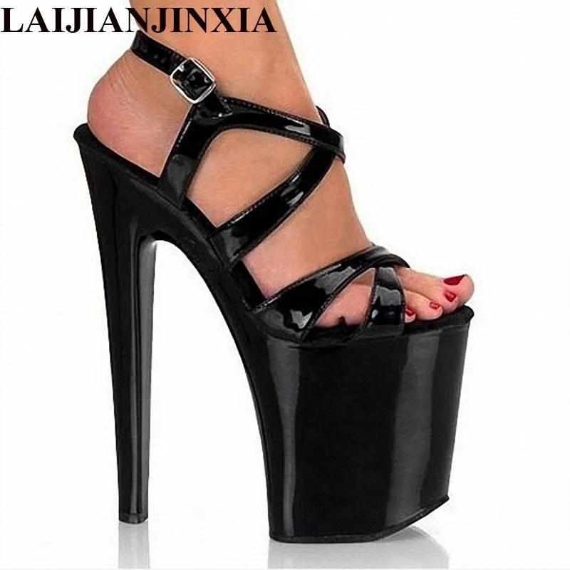

LAIJIANJINXIA Women Shoes Black Sexy Pole Dancing Shoes 20 CM High Heels Sandals Sexy Mature Nightclub Model Dance Shoes E-040
