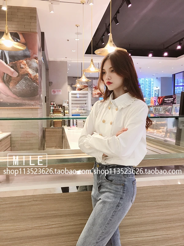 Kpop черная розовая Дженни дикая белая двубортная Ретро блузка с оборкой женские блузки с пышными рукавами уличная Корейская Свободная рубашка